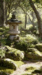 Obraz premium Stone Lantern In A Peaceful Garden Pathway