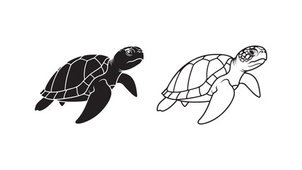 Obraz premium Sea turtle outline and silhouette with transparent background