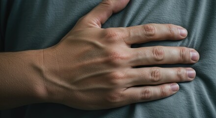 Fototapeta premium Closeup of a persons hand resting on textured fabric