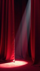 Crimson velvet stage curtains, spotlight beam , mystery, curtain