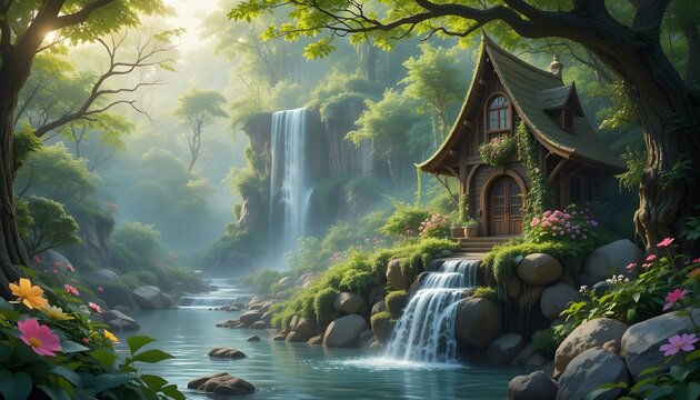 Fairy Nook by Sparkling Waterfall