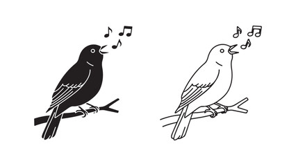 Singing bird on branch with transparent background