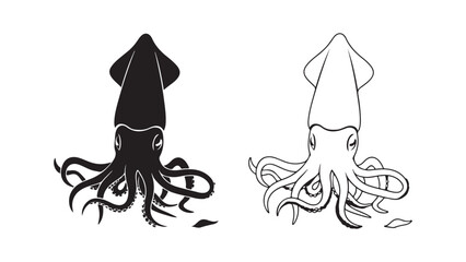Squid outline monochrome pair with transparent background