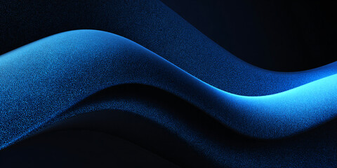 Abstract wavy blue background made of particles on black background. 3d illustration. banner. dark style. neon effect. waves of small particles and dots.