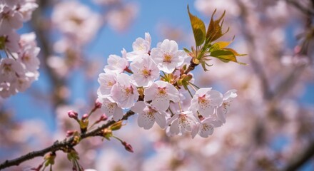 Obraz premium Closeup of blooming cherry blossoms with delicate pink petals