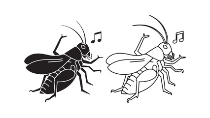 Singing crickets outline style with transparent background