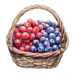Harvest Basket, watercolor clipart vector, isolated on a white background.