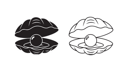 Oyster shell with pearl outline style