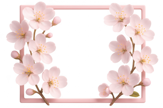 Pink frame with a pink flower on it. 3d isolated illustration on transparent background