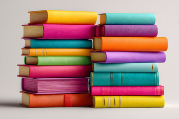 Fototapeta premium Stack of colorful books arranged neatly for school, solated, PNG