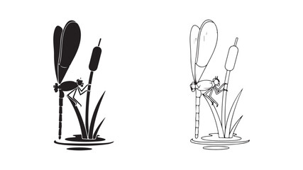 Dragonfly on reeds with transparent background