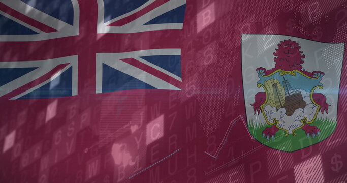 Naklejki Displaying Bermuda red ensign flag in digital composite, with charts, codes and map outline