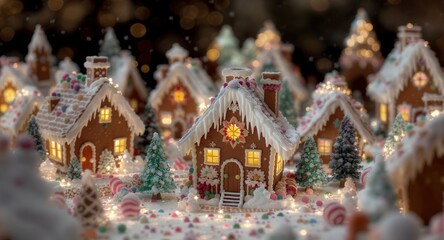 Fototapeta premium Enchanted Gingerbread Village with Lights and Festive Decorations