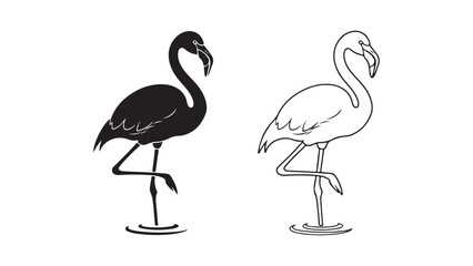Flamingo outline and silhouette with transparent background