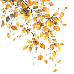 Golden Leaves Falling Gently, watercolor drawing vector, isolated on a white background.