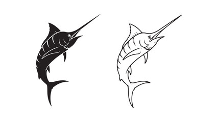 Marlin fish outline and silhouette with transparent background