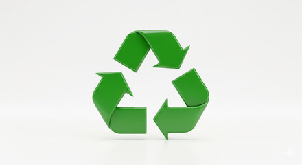 Obraz premium Bright green 3D recycling symbol on an isolated transparent background, representing sustainability and environmental protection.