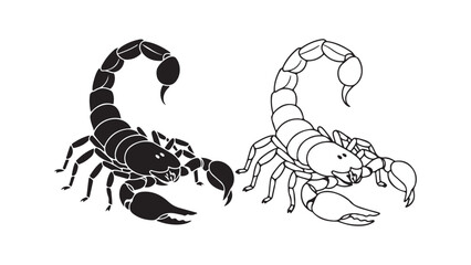 Scorpion outline and silhouette with transparent background