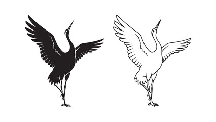 Crane bird in flight with transparent background