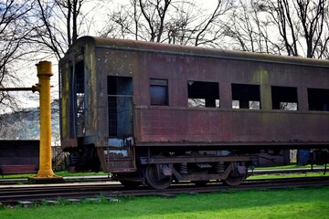 Fototapeta premium Tren antiguo ubicado en el Museo Nacional Ferroviario Pablo Neruda, Temuco, Chile. 