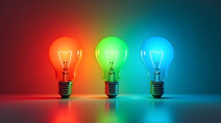 Three vibrant light bulbs glow in red, green, and blue, symbolizing innovation and bright ideas.