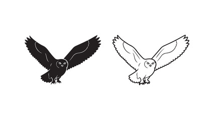 Owl pair in black and white with transparent background