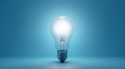Bright idea illuminated, representing innovation and inspiration against a clean blue backdrop.