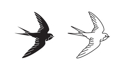 Flying swallow bird outline and silhouette with transparent background