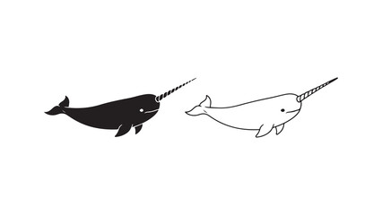 Narwhal pair outline style with transparent background © Galih
