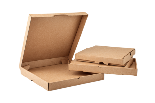 Two open cardboard pizza boxes, one atop the other, light beige color