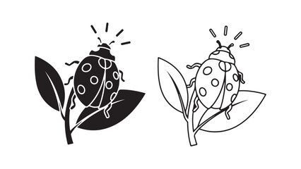 Ladybug on leaf outline and filled style
