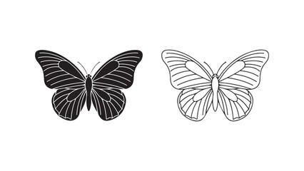 Butterfly outline and solid black style with transparent background