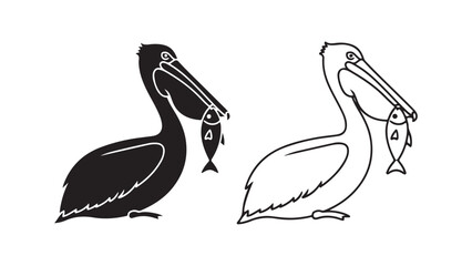 Pelican bird holding fish with transparent background