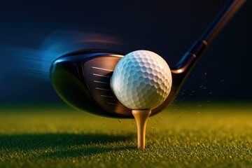 Golf ball launched from tee with speed trails. Use for sports technology, performance analytics, motion studies, and corporate presentations.
