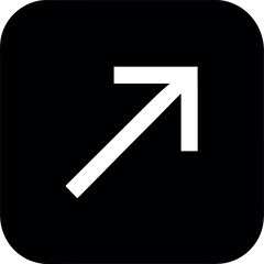 Simple white arrow pointing up and right inside a black square with rounded corners representing direction and progress