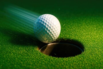 Golf ball hitting cup with sparks of energy. Use for sports betting, digital ads, fan promotions, and tournament coverage.
