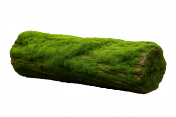 Realistic mossy log isolated on transparent background, ideal for compositing into outdoor, nature, or fantasy scenes
