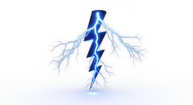 Powerful Blue Lightning Bolt Striking with Electrical Discharge on Isolated transparent background