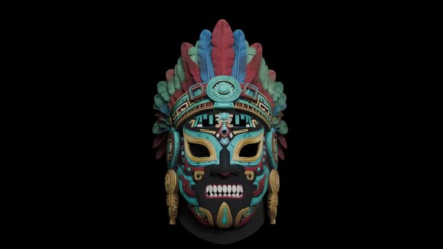 Wrestling mask inspired by pre-Hispanic Mexican Aztec culture, the lighting runs from right to left