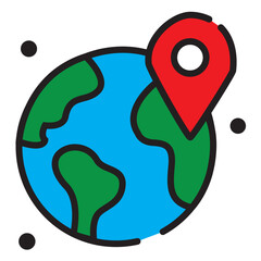 Globe with location pin on black background