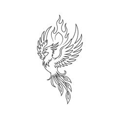 Obraz premium Line Art Phoenix Tattoo Design with Flames