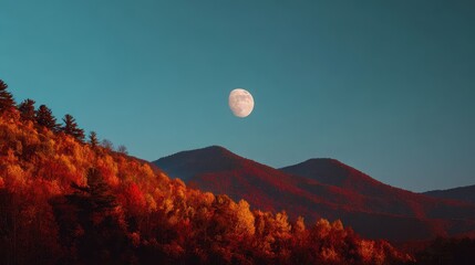 Autumnal Moon Over Mountain Ridges A Serene Evening Landscape