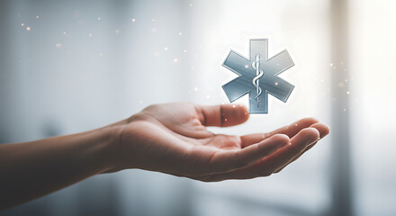 The Star of Life Symbol Held Gently in an Open Palm Representing Health Care Assistance and Medical Support