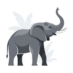 Obraz premium Stylized Gray Elephant Illustration with Foliage Background