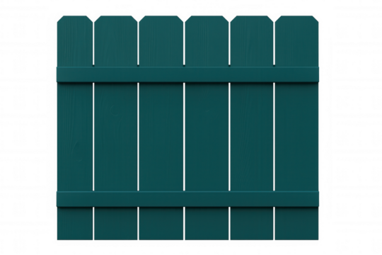 Weathered green wooden fence delineating property boundary, providing privacy screening against neutral backdrop