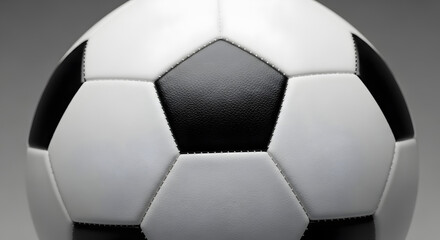 Soccer Ball Close-Up: A classic soccer ball, showcasing its iconic black and white pentagonal and hexagonal panels, is captured in a detailed close-up shot.