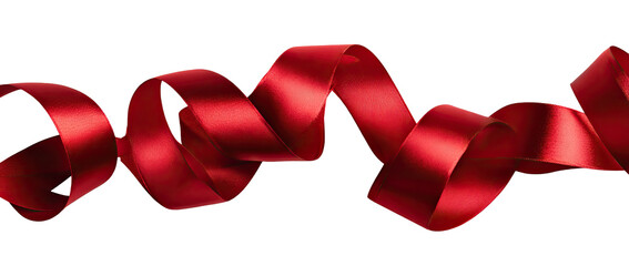 A vibrant red ribbon, twisting and flowing, against a pure black backdrop