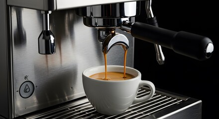 Espresso Machine Dispensing Rich Coffee into a Ceramic Cup