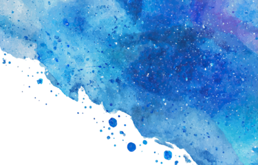 Abstract watercolor celestial scene.  Blue hues blend into black, speckled with light