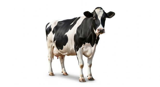 Holstein Friesian Dairy Cow Standing Calmly on Isolated transparent background